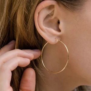 30mm Solid 14K Gold Hoop Earrings Round Sleeper Dainty Hoops